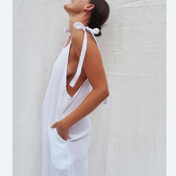 Haute Hippie Pants - HAUTE HIPPIE STYLE Brilliant White Linen Blend Swimsuit Cover-up Jumpsuit